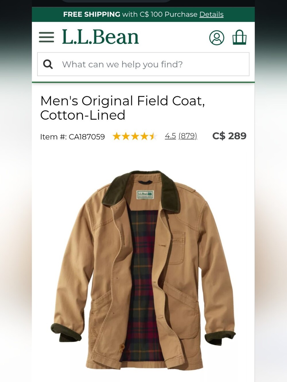 LL Bean Barn Coat/ Chore Jacket